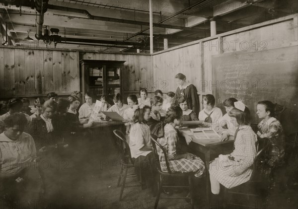 Continuation School group at Ipswich Mills, South Boston, studying textiles. 1917