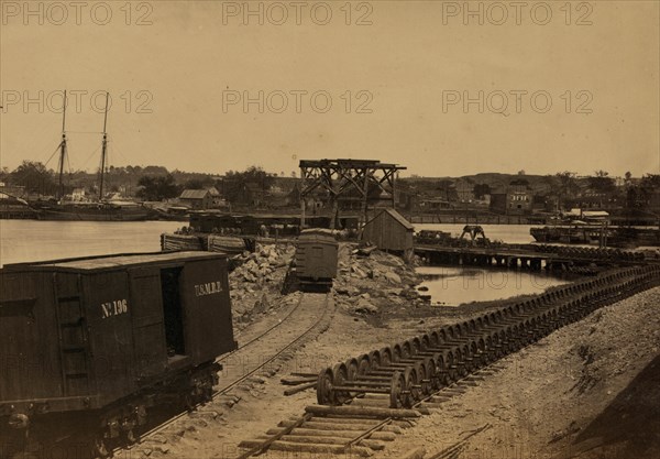 Dock on the south side of the James River, opposite Richmond, Va. 1863 ...