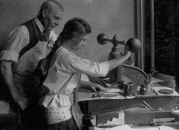 Embossing Press Operator getting Instruction 1917