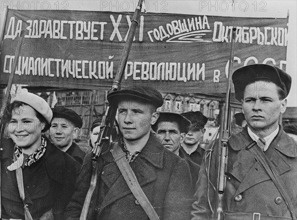 Soviet Factory Workers Drill on their Free Time 1942