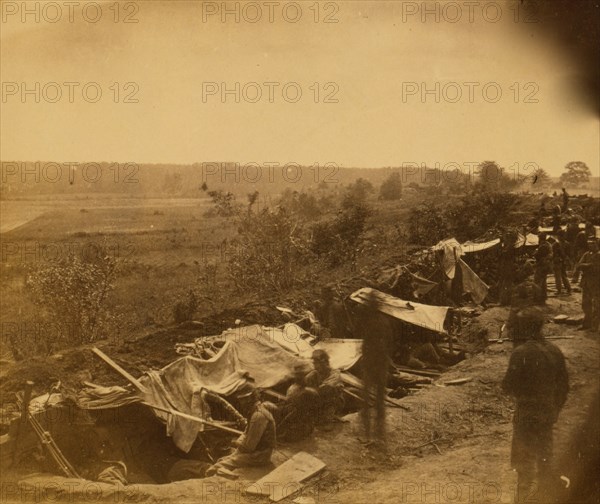 Federal earthworks on north bank of North Anna River--Confederate earthworks on south bank--in distance 1864