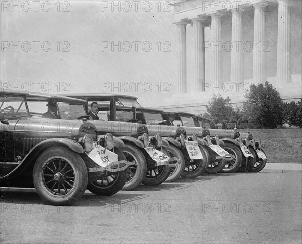 Ford Motor cars parked in front of the Lincoln Memorial in DC 1923