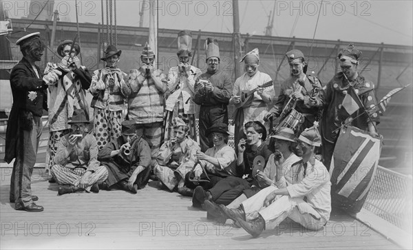 Celtic Firefighters in Dress up band as Clowns with Musical Instruments