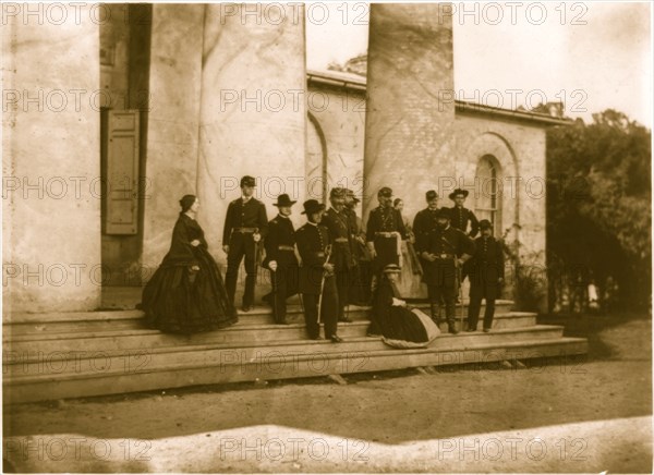 Gen. Samuel P. Heintzelman and staff with their families at Robert E. Lee's home, Arlington House, Virginia 1861