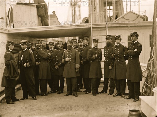 Hampton Roads, Va. Rear Admiral David D. Porter and staff aboard his flagship, U.S.S. Malvern 1864