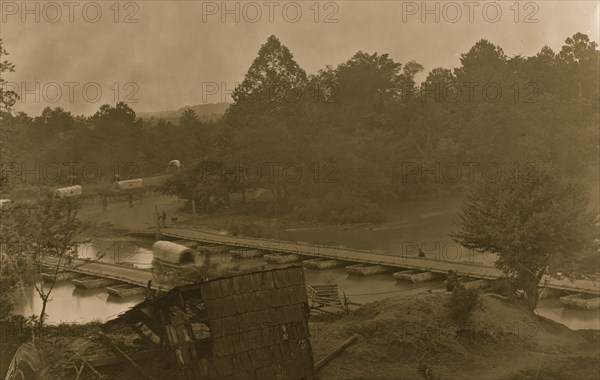 Hanovertown Ferry, Va. Pontoon bridges across the Pamunkey, with wagons 1864