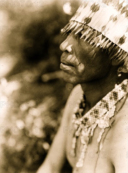 Coast Pomo with feather head-dress 1924