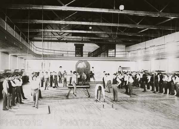 Male Native American students in physical education class, Carlisle Indian School, Carlisle, Pennsylvania 1903