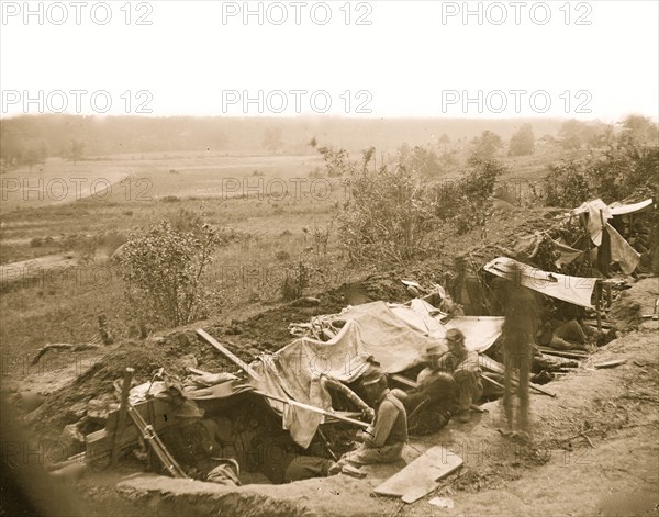 North Anna River, Va. Federal troops occupying line of breastworks on the north bank 1863