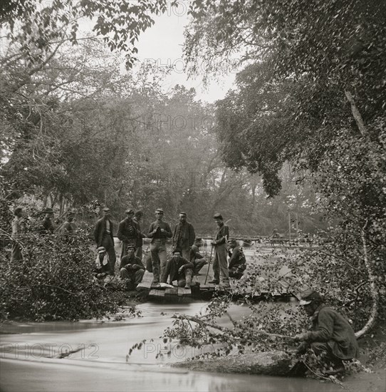 North Anna River, Virginia. Pontoon bridge across North Anna, below railroad bridge, where a portion of the 2nd Corps under Gen. Hancock crossed, May 23d 1863