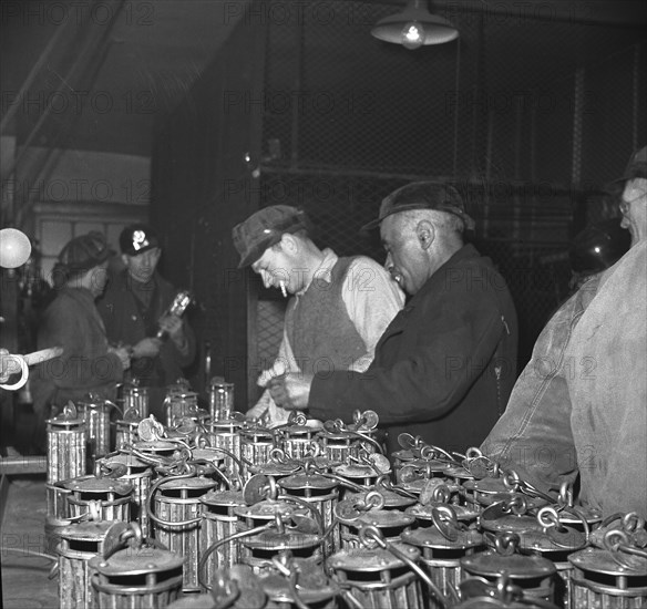 Pittsburgh, Pennsylvania (vicinity). Montour no. 4 mine of the Pittsburgh Coal Company. Safety lamps in lamp house 1942