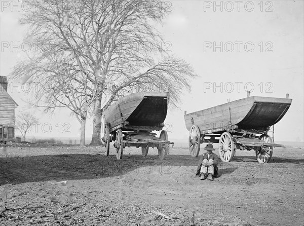 Pontoon boats on wheeled carriages 1863