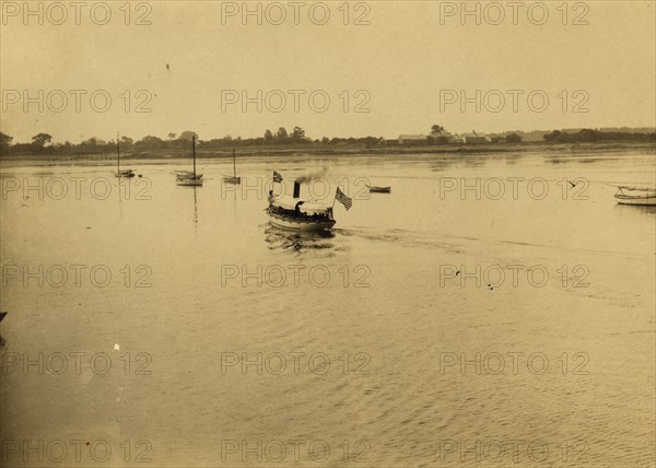 Proceeding to peace conference by steam launch 1905