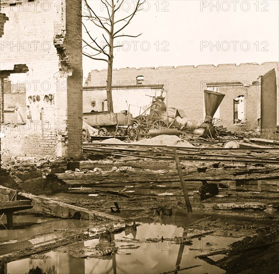 Richmond, Virginia. Ruins of Richmond & Petersburg Railroad depot. 1865