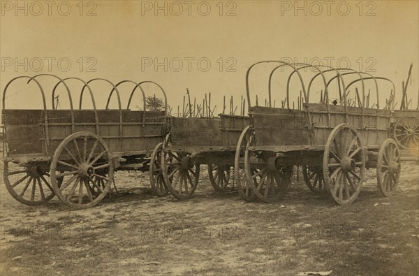 Three wagons  used for army supplies in Civil War 1863