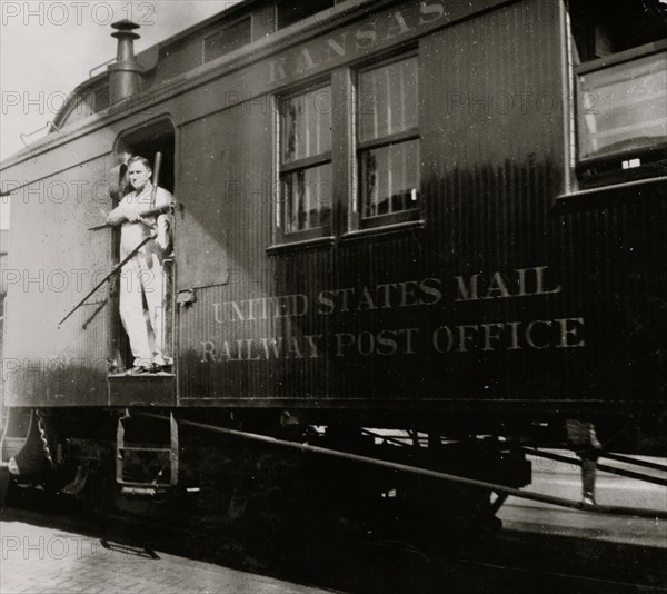 Train Postal Clerk on Railroad Car 1917