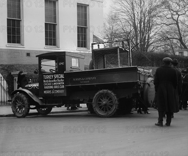 Truck marked as the Turkey Special Delivers a turkey to the White House for Thanksgiving 1922