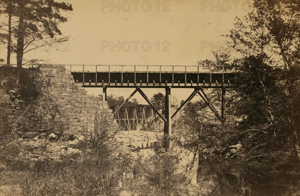 Two trestle bridges over a creek 1863