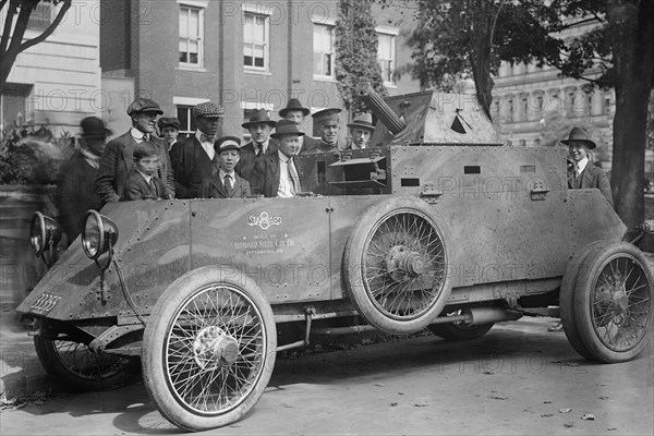 US Army Armored Truck with Machine Gun is Gawked by onlookers on a Washington Street 1917