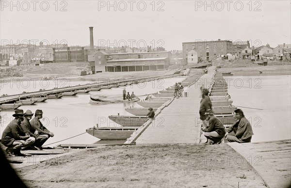 Varina  Landing, Virginia. Pontoon bridge across the James river. (Cavalry guarding bridge) 1864