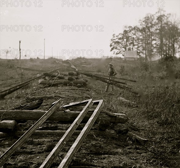 Virginia. Tracks of the Orange & Alexandria Railroad, destroyed by the Confederates between Bristow Station and the Rappahannock 1862