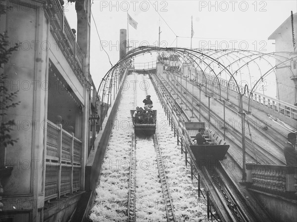 Waterslide enthusiast rides rails on Coney Island Amusement Park