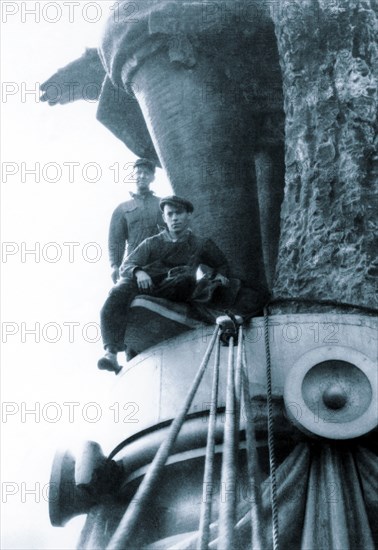 Two Men on William Penn Statue, Philadelphia, PA