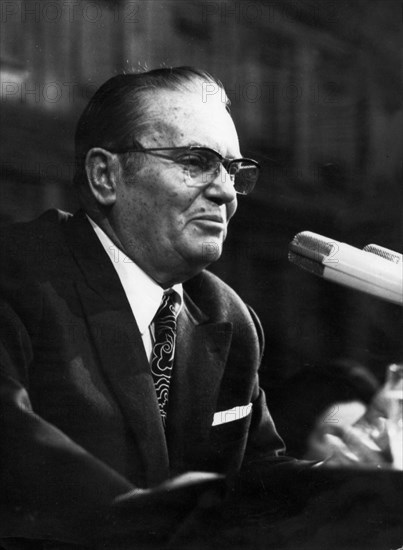 President of yugoslavia josip broz tito during his closing address to the conference of the league of communists, belgrade, yugoslavia, january 1972.