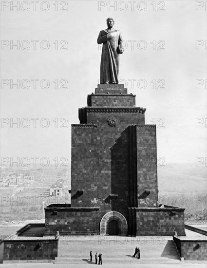 50 meter high monument to josef stalin erected in the armenian capital of yerevan, 1951, the monument was built by sculptor and people's artist of the ussr, s, merkurov and architect, r, izraelian who were both awarded the stalin prize for their efforts.