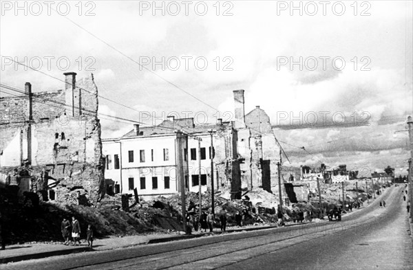 Street in the city of minsk, byelorussia in 1944.