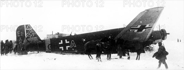 Captured airplane of the german 'blue' division near stalingrad in december 1942.