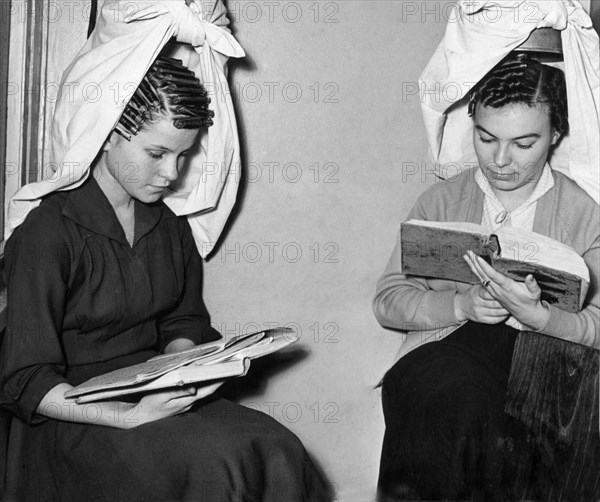 Young moscow women in a beauty salon, moscow, ussr, 1958.