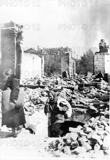 world war ll: destruction in stalingrad caused by enemy bombing.