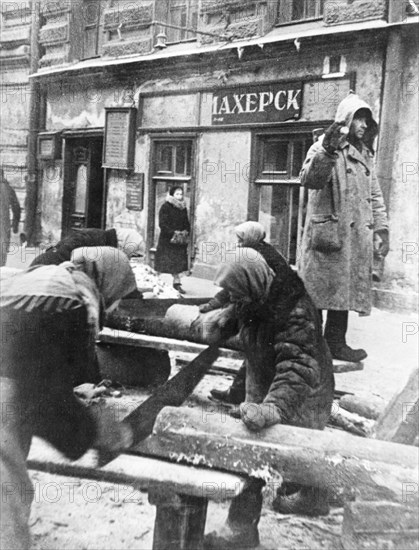 Siege of leningrad (sawing-wood for fuel).