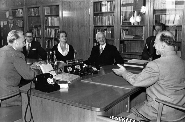 Walter ulbricht entertaining guests, american financier and lenin peace prize winner cyrus eaton and his wife on june 6, 1960.