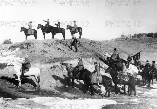 Command post of 235 nevelsk regiment on the front line during the russian civil war, spring, 1920, cavalry.