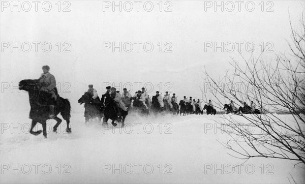 World war 2, a red army cavalry unit heading into battle, february 1942.