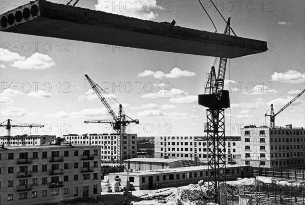 Housing construction in segezh, the paper industry center in karelia, ussr, early 1960s.