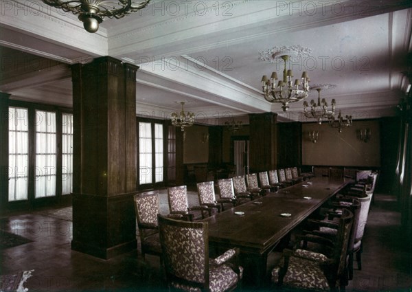 Inside the town hall of the council of sztalinvaros in hungary, 1950s.