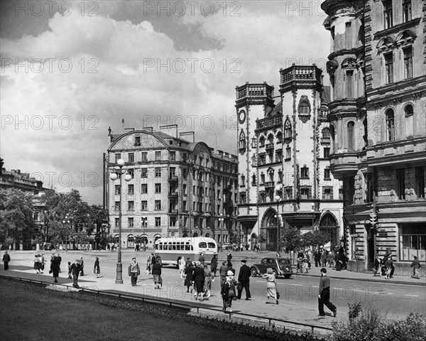 Lev tolstoy square, leningrad, ussr, june 1953.