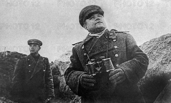 General of the army, commander of the 1st ukrainian front, nikolai vatutin seen at an observation unit outside kiev.