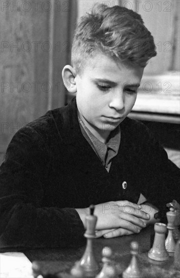 Leningrad, ussr, young chess player boris spassky, march 12, 1948.