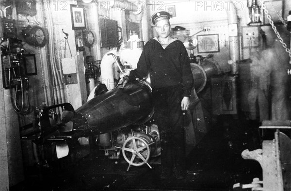 world war one, torpedo aboard the 'petropavlovsk' battleship, russia, 1914.