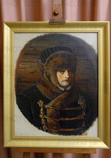 Moscow, russia,  painting 'napoleon in winter attire' by artist vasily vereshchagin on display in the state history museum at the exhibition commemorating the 200th anniversary of the patriotic war of 1812 against napoleon.