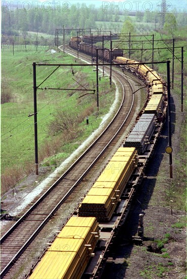 A performance of the trans-siberian railway and other railroads of the siberian kuzbass coal-mining region after a ten-day picketing by the protesting miners was resumed but it will take at least a week to restore the normal traffic, cargo trains moving along the trans-siberian railway, may 25, 1998.
