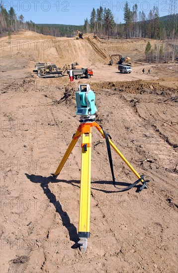 Zabaikalsky region, russia, may 6, 2008, at the construction site of the by-pass section of the federal highway a-166 chita-zabaykalsk near the bridge across the ingoda river.