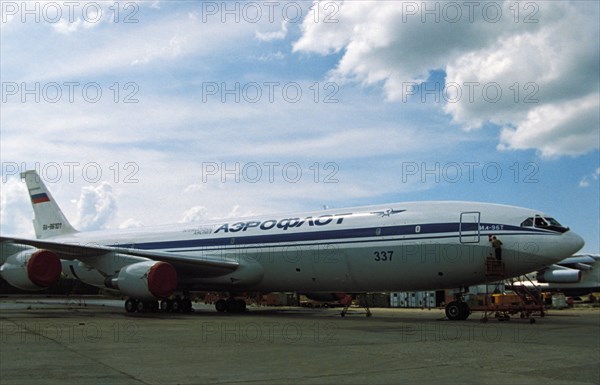 Aeroflot's new wide-body il-96t long-range cargo plane, moscow region 1990s.