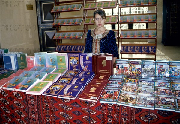 A book shop at the parliament of turkmenistan, where the presentation of the second volume of the book 'ruhnama' (tale about spirit) by turkmenistan's president saparmurat niyazov was held, september 12, 2004.