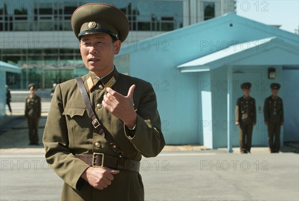 North korea's pyangmunjom frontier post, 168 km off pyongyang, on the military line of demarcation between the two korean states, that is the sole place where the hostile sides can come into contact.