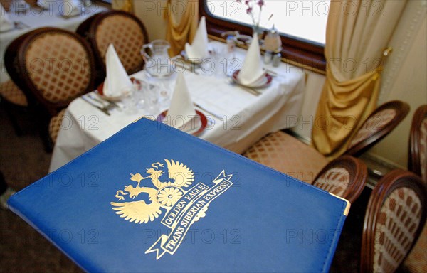 Moscow, russia, june 4, 2007, inside the dining car of the golden eagle express, the new $25 million fully en-suite private train has been launched by long-distance luxury train operator gw travel limited to serve the world's longest railway line between moscow and vladivostok.